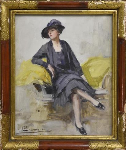 null Alexandre BONNARDEL (1867-1942) Femme au fauteuil jaune Huile sur panneau signée...
