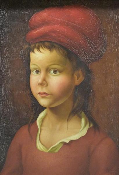 null Philippe BONAMY (né en 1926) Jeune fille au chapeau rouge Huile sur toile signée...