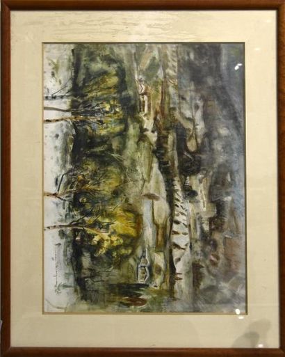 null Jean LAVAGNA (XXe siècle) Paysage Aquarelle et pastel sur papier, signée en...