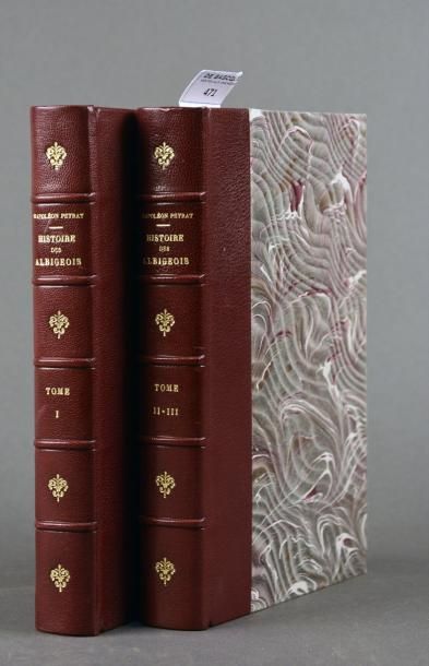 PEYRAT (Napoléon) HISTOIRE DES ALBIGEOIS.
PARIS, FISCHBACHER, 1880 - 1882. Deux volumes,...