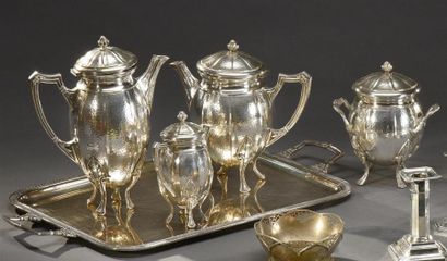 ORFEVRERIE Service à thé et café en métal argenté martelé comprenant une théière,...
