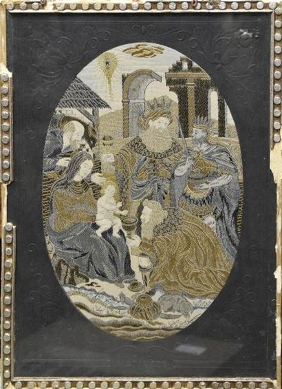 Archives textiles - Etoffes - Papiers peints L'Adoration des Mages Broderie XIXe...