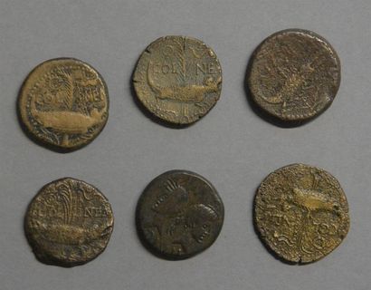 Monnaies - Médailles - Sceaux Nimes, Auguste et Agrippa, lot de 6 as