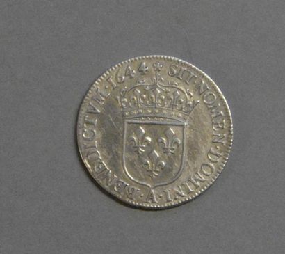 Monnaies - Médailles - Sceaux Louis XIV : ¼ d'écu à la mèche courte, 1644 A (rose)...