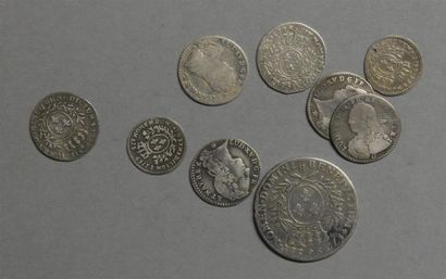 Monnaies - Médailles - Sceaux Lot de 9 divisionnaires en argent de Louis XV : 1/20e...