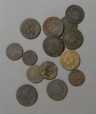 Monnaies - Médailles - Sceaux Louis XVI : lot de 14 monnaies de cuivre dont: sols...