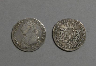 Monnaies - Médailles - Sceaux Louis XVI : lot de 2 ¼ d'écu 1786 R (TB) & 1775 L(...