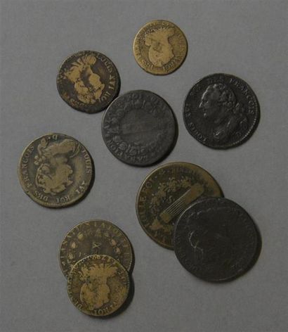 Monnaies - Médailles - Sceaux Louis XVI : lots 9 monnaies : 2 sols : 1792 BB (x2),...