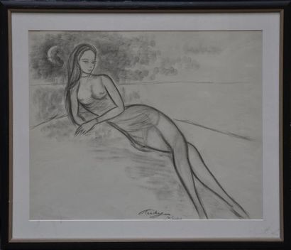 Art moderne et contemporain Louis TOUCHAGUES (1893-1974) Femme alanguie Dessin au...