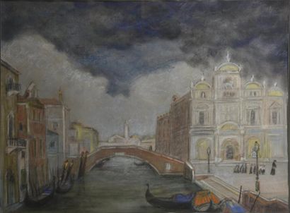ECOLE LYONNAISE Jean MONNAMI (XXe siècle) Vue de Venise Pastel, signé en bas à droite...