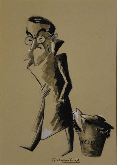 Dessins - Oeuvres sur papier Bernard GRAMBERT (XXe siècle) Caricature d'homme marchant...