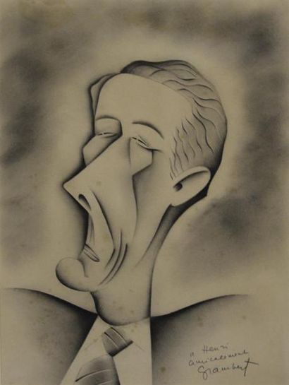 Dessins - Oeuvres sur papier Bernard GRAMBERT (XXe siècle) Carricature d'homme Dessin...