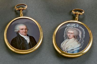 Ecole française de la fin du XVIII e siècle Deux miniatures ovales sur émail formant...