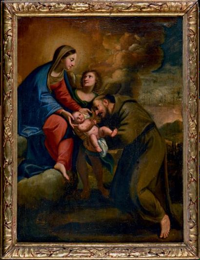 Attribué à Guy FRANÇOIS (XVII e siècle) Vierge à l'enfant avec saint François
Huile...