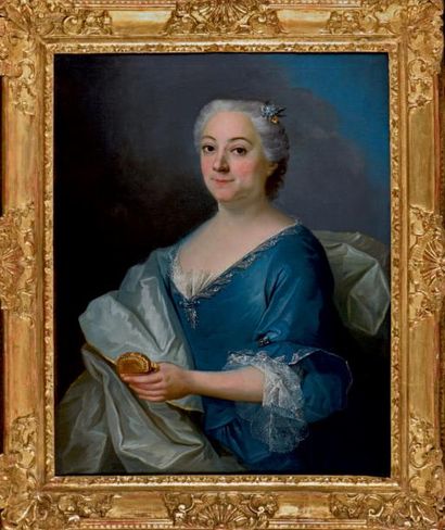 Ecole Française du XVIII è siecle Portait d'une dame à la tabatière
Huile sur toile
H....
