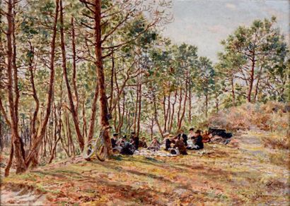 Marie-François FI RMIN-GIRARD (1838-1921) Le déjeuner sur l'herbe
Huile sur panneau...