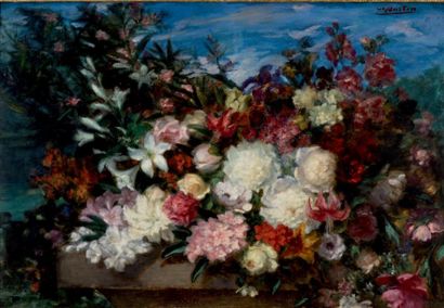 Jacques MARTIN (1844-1919) Fleurs sur un entablement
Huile sur panneau, signée en...