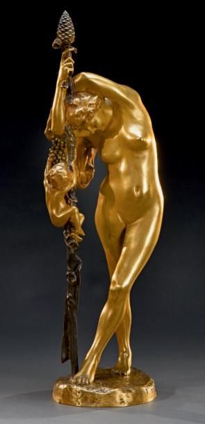 Jean Léon GEROME (1824-1904) Bacchante jouant avec un putti appuyé sur un Tyrse
Bronze...