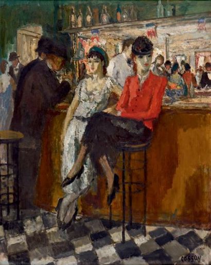 Marcel COSSON (1878-1956) Deux élégantes au bar ou l'Attente
Huile sur toile signée...