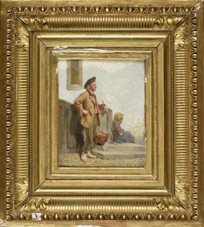 Théodore DELAMARRE (1824-1883) Le repos Béarnais
Huile sur panneau, signée en bas...