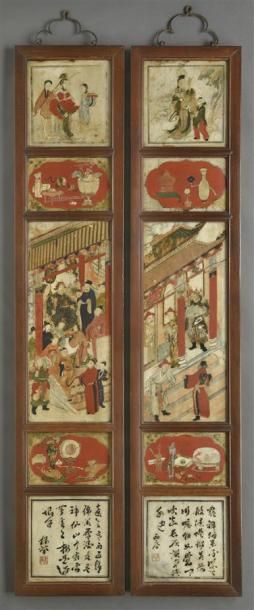 Art d'Asie CHINE, époque MING - XVIIe siècle 
Suite de dix plaques d'albâtre peinte...