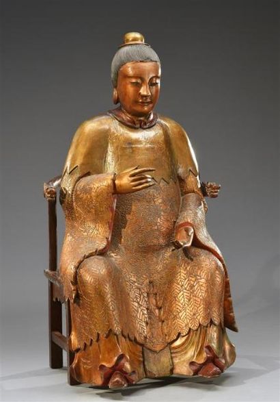 Art d'Asie CHINE - XVIIIe siècle
Grande statue de dignitaire en bois laqué et doré,...