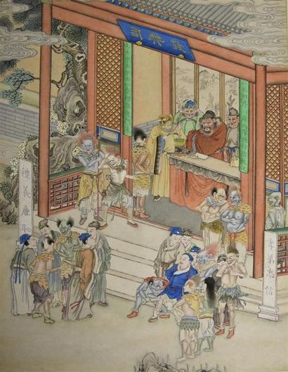 Art d'Asie CHINE - XIXe siècle Page d'album, encre et couleurs sur papier représentant...