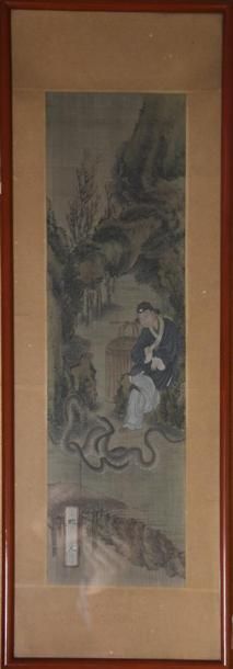 Art d'Asie CHINE - XIXe siècle Quatre encres et couleurs sur soie, représentant des...