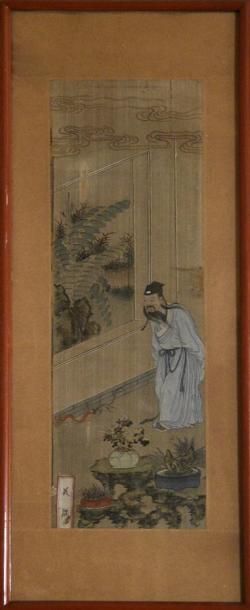 Art d'Asie CHINE - XIXe siècle Quatre encres et couleurs sur soie, représentant des...