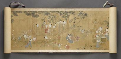 Art d'Asie CHINE - XIXe siècle Encre polychrome sur soie, représentant les "cent...