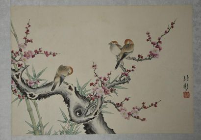 Art d'Asie CHINE - Vers 1900
Trois pages d'albums, encre et couleurs sur soie, lettrés...