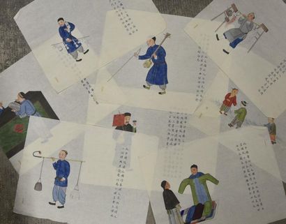 Art d'Asie CHINE - Début XXe siècle Ensemble comprenant trente feuilles, encres polychromes...