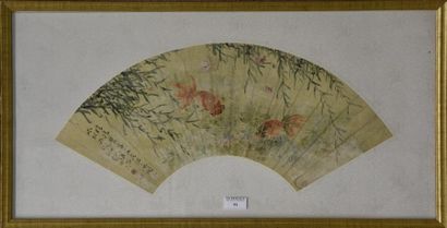 Art d'Asie CHINE - XXe siècle Encre et couleurs sur papier, projet d'éventail représentant...