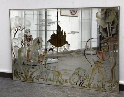 FLEURY (XXe siècle) Scène médiévale
Important miroir décoratif au décor églomisé.
Années...