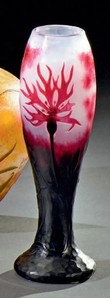 DAUM Nancy Centaurées
Vase fuselé, la base en débordement.
Épreuve en verre multicouche...