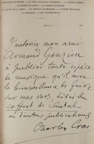 CROS (Charles) LE COFFRET DE SANTAL. Paris, Tresse, 1879.
In-8°, maroquin janséniste...