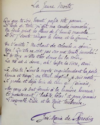 HÉRÉDIA (J.M. de) LES TROPHÉES. Paris,
Lemerre, 1893,
In-8, maroquin rouge carmin,...