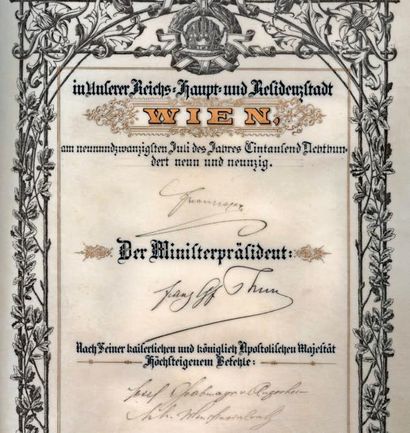 1899 - LETTRE DE NOBLESSE AUTRICHIENNE délivrée à Wien à Daniel Brandt Consul Général...