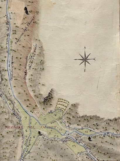 1820 - COMTÉ DE NICE plan d'irrigation de Peille qui alimente l'aqueduc de la Turbie
Très...