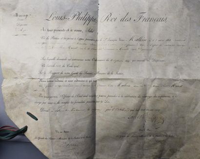 1835 - MARIAGE DISPENSE D'AGE SIGNÉE PAR LOUIS-PHILIPPE Document sur vélin (34 x...