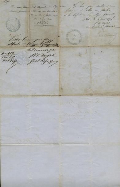 1862 - PASSEPORT DÉLIVRÉ PAR LE CONSUL DES PAYS-BAS À LONDRES 
(28 x 45 cm) sur papier...