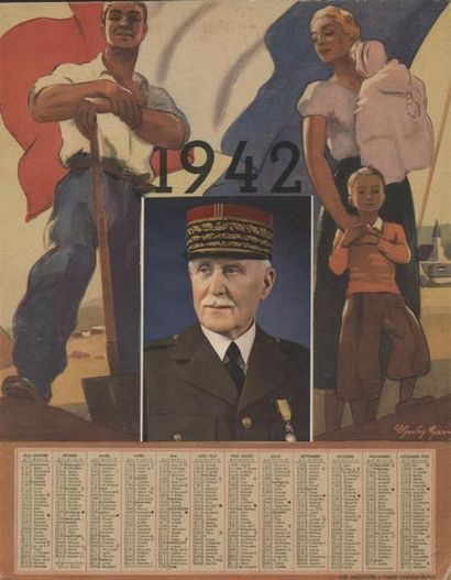 1942 - CALENDRIER en couleur