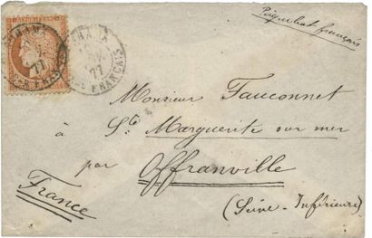 France N°38 sur enveloppe oblitéré c. à d. «YOKOHAMA B.au FRANCAIS 19/11/77». L'oblitération...
