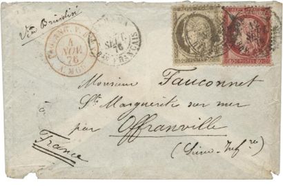 France N°56 + N°57 sur enveloppe oblitéré c à d. «YOKOHAMA B.au FRANCAIS 12/9/76»....