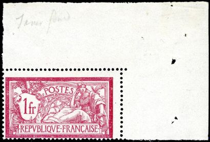 France N°121c ** sans teinte de fond (1 dent courte en bas) avec coin de feuille.
Cote...