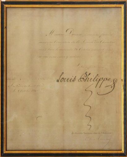 LOUIS-PHILIPPE, ROI DES FRANÇAIS 
Lettre signée à Joseph Emmanuel Durrieu.
1 p. in-4....