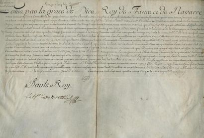 1785 - PARLEMENT DE DIJON Texte sur Vélin (48,5 x 32,5 cm) avec signature «LOUIS»...