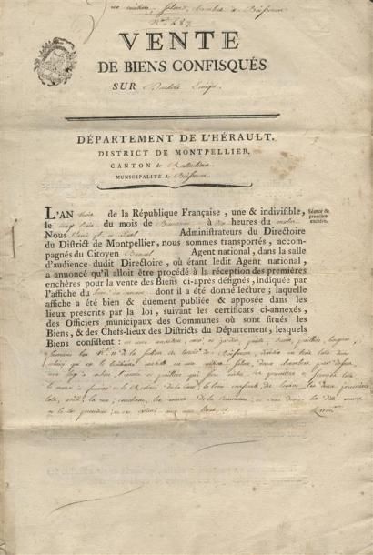 1795 - VENTE DES BIENS NATIONAUX à Boisseron dans l'Hérault
Document de 8 pages en...