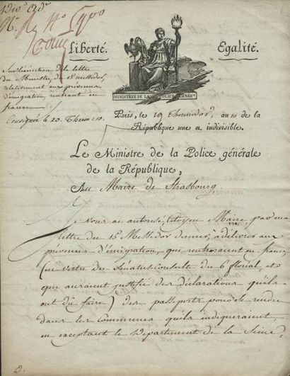 1802 - FOUCHE, Ministre de la Police 
Lettre de 3 pages avec signature autographe...
