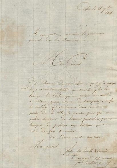 1808 - PRÉSENCE FRANÇAISE À CORFOU EN GRÈCE Lettre du Capitaine Jean-François-Thimothée...